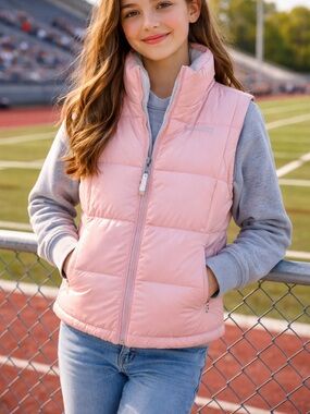 Free Country Pink Puffer Jacket Vest Reversible Gray EUC lightweight Medium